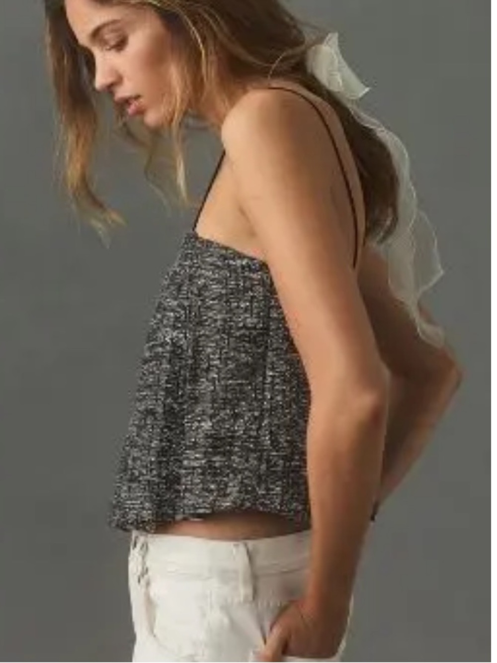 Sunday In Brooklyn Textured Swing Tank Blouse Black White Tweed Medium